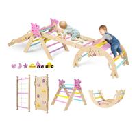 CostwayTriangle Jouets d'Escalade pour Bébé Pliables Ensemble d'Escalade Montessori en Bois Aire de Jeux Intérieure avec Arche Rampe Rose