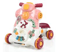 COSTWAY 3 en 1 Trotteur Véhicule et Paneau de Jouet Parlant pour Bébé avec Lumière et Musique Activités d'Eveil, 6-36 Mois Rose