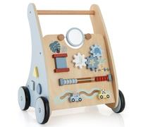CostwayTrotteur en Bois Marcheur à Pousser et à Tirer avec Centre d'Apprentissage Multi-activités Trotteur pour Enfants Assis-debout avec Rangement