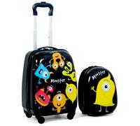 CostwayValise 16?? et Sac à Dos 12?? pour Enfants Lot de 2 Bagages à Main avec Roulettes en PC et ABS avec Motif Petit Monstre