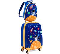 CostwayValise Enfant 18'' et Sac à Dos 12'' Bagages à Main à Motif Astronaute avec 4 Roulettes Poignée Réglable Bleu Foncé