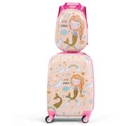 CostwayValise Enfant 18'' et Sac à Dos 12'' Bagages à Main à Motif Sirène avec 4 Roulettes Poignée Réglable Rose