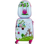 CostwayValise enfant+ sac à dos bagage trolley à roulettes pour enfant Couleur Bleu et Rose