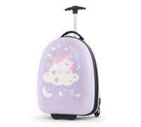 CostwayValise Enfants à Roulettes 16?? avec Coque Rigide Bagage Enfants avec Poignée en Aluminium à 2 Niveaux Motif Vifs Violet