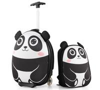 CostwayValise Enfants à Roulettes 16? et Sac à Dos 12? avec Motif Mignon Bagages avec Poignée Rétractable 58-74CM 30x21x40CM Blanc