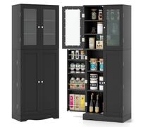 CostwayVitrine en Verre 161,5 cm Armoire Cuisine Haute avec 2 Portes Vitrées et 2 Portes Multi-Rangement Style Scandinave Meuble de Rangement Noir