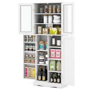 CostwayVitrine en Verre 161,5 cm Armoire Cuisine Haute avec 2 Portes Vitrées et 2 Portes Multi-Rangement Style Scandinave Meuble de Rangement Blanc