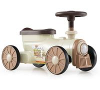 CostwayVoiture à Enfourcher avec Volant Bouton de Sifflet de Train Espace de Rangement sous le Siège Jouet pour 19-36 Mois 61 x 30 x 38 cm Beige