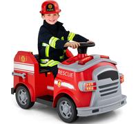CostwayVoiture à Pousser Pompiers pour Enfants 12v Véhicule de Pompiers avec Pelle et Extincteur Véhicule à Pousser Rouge
