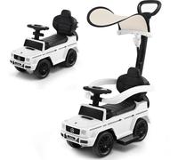 COSTWAY Mercedes Benz 3 en 1 Porteur Enfants avec Poignée Parentale, Auvent Réglable, Garde-corps, Klaxon, pour 1-3 Ans, Blanc