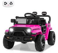 CostwayVoiture Camion 12V pour Enfants Véhicule Électrique à Batterie avec Télécommande 3 Vitesses Lumières LED Musique et Klaxon pour 3+ Ans Rose