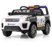 CostwayVoiture de Police Electrique Alimentée par Batterie 12 V/7 A Télécommande Connexion Sans Fil Musique Klaxon Sirène Lumières LED Blanc