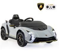 CostwayVoiture de Sport 12V pour Enfants Sous Licence Lamborghini Alimenté par Batterie 4 Roues Motrices Télécommande Lumières LED Gris