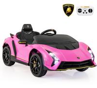 CostwayVoiture de Sport 12V pour Enfants Sous Licence Lamborghini Alimenté par Batterie 4 Roues Motrices Télécommande Lumières LED Rose