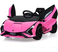 CostwayVoiture de Sport Électrique 12V pour Enfants 3-8Ans 2 Portes Papillons Effets Sonores et Lumineux 108x64x41cm Rose