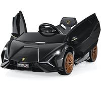 CostwayVoiture de Sport Électrique 12V pour Enfants 3-8Ans 2 Portes Papillons Effets Sonores et Lumineux 108x64x41cm Noir