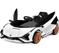 CostwayVoiture de Sport Électrique 12V pour Enfants 3-8Ans 2 Portes Papillons Effets Sonores et Lumineux 108x64x41cm Blanc