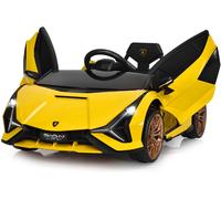 CostwayVoiture de Sport Électrique 12V pour Enfants 3-8Ans 2 Portes Papillons Effets Sonores et Lumineux 108x64x41cm Jaune