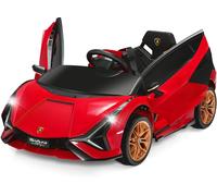 CostwayVoiture de Sport Électrique 12V pour Enfants 3-8Ans 2 Portes Papillons Effets Sonores et Lumineux 108x64x41cm Rouge