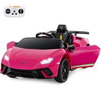CostwayVoiture de Sport Sous Licence Lamborghini pour Enfants de +3 Ans Batterie 12 V Télécommande Lumières LED Musique Klaxon Rose