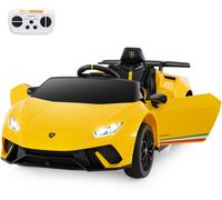 CostwayVoiture de Sport Sous Licence Lamborghini pour Enfants de +3 Ans Batterie 12 V Télécommande Lumières LED Musique Klaxon Jaune
