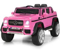 CostwayVoiture Eléctrique 12 V pour Enfants 2 Place avec Lumières LED port AUX USB Télécommande Parentale de 3 à 8 Ans Rose