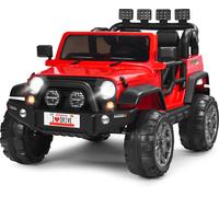 CostwayVoiture électrique 12 V Véhicule Electrique 2 Places avec Télécommande 2.4 G Suspension à Ressorts Lumières pour plus de 3 Ans Rouge