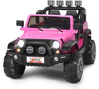 CostwayVoiture électrique 12 V Véhicule Electrique 2 Places avec Télécommande 2.4 G Suspension à Ressorts Lumières pour plus de 3 Ans Rose