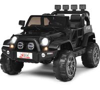 CostwayVoiture électrique 12 V Véhicule Electrique 2 Places avec Télécommande 2.4 G Suspension à Ressorts Lumières pour plus de 3 Ans Noir
