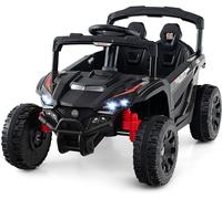 CostwayVoiture Électrique 12v Camion Utv avec Télécommande 3 Vitesses Lumières Led Musique Klaxon & Suspension à Ressort pour 3+ Ans Noir