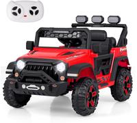CostwayVoiture Électrique 12V Enfants avec Télécommande Affichage Batterie Roues à Bande de Roulement Démarrage Doux 3 Vitesses Rouge