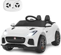 CostwayVoiture Électrique 12V pour Enfants 3-8 Ans avec Télécommande 2.4G Suspension à Ressorts et 2 Portes Verrouillables Blanc