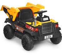 CostwayVoiture Electrique Camion Benne à Batterie 12V pour Enfants Vitesse Max : 5 km/h Télécommande Fonction Lumineuses Sonores Jaune