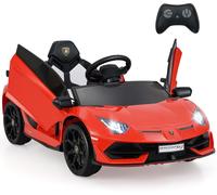 CostwayVoiture Électrique Enfant Lamborghini 12V Véhicule Électrique Avec Télécommande Suspension à Ressort Lumières LED Dès 3 Ans Rouge