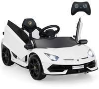 CostwayVoiture Électrique Enfant Lamborghini 12V Véhicule Électrique Avec Télécommande Suspension à Ressort Lumières LED Dès 3 Ans Blanc