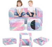 COSTWYA Canapé de jeu 2 places pour enfants, jeu de canapé modulaire lumineux dans l'obscurité, canapé en peluche 3 en 1 avec housse en flanelle lavable en machine