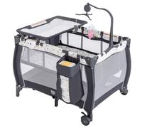 Costzon Lot 3 en 1 et jeu avec couffin, jeu portable avec table à langer, boîte à musique, jouets tourbillonnants, roues et frein, panier de grande capacité, sac de transport (gris + goutte d'eau,