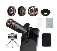 COSULAN Kit d'objectif d'appareil photo de téléphone version améliorée : comprend un téléobjectif 22x, un objectif fisheye 205°, un objectif grand angle 0,67x, un objectif macro 25x, un clip et un