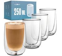 Cosumy 4 Verres à Double Paroi de 250ml pour Cappuccino - Conserve la Température - Protège vos Mains - Avec Boîte Cadeau