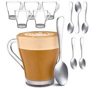 Cosumy 6 Tasses à Cappuccino en Verre avec Cuillères - 250ml - Taille Idéale pour les Machines à Café - Lavable au Lave-vaisselle