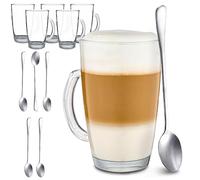 Cosumy 6 Tasses à Latte Macchiato avec Poignée et Cuillères Longues - 300ml - Lavable au Lave-vaisselle - Verres à thé et à café