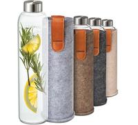 Cosumy Gourde en Verre 750 ml Gris - avec Housse en Feutre - Bouteille Eau | Bouchon étanche même dans le sac, sans BPA, convient aux boissons gazeuses, lave-vaisselle, cadeau à offrir