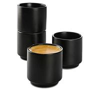 Cosumy Lot de 4 Tasses à Expresso en Céramique Noire - Design Empilable - Parois Épaisses - Lavable au Lave-vaisselle - 70 ml
