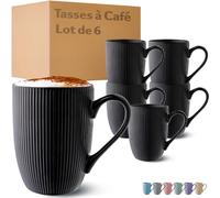 Cosumy Lot de 6 Mugs à Café Grande - Céramique Noire Mate - Style Moderne - Passe au Micro-ondes & Lave-vaisselle