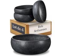 Cosumy Set de 4 Bols Ø18 cm - Assiette Creuse Artisanale Noire - Bol élégant pour Soupes, Salades et Petit Déjeuner - Set de Vaisselle Moderne - Bols en Céramique Durables pour 4 Personnes