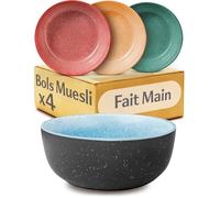 Cosumy Set de 4 Bols à Muesli en Grès 800ml - Vaisselle Artisanale avec Glaçure Réactive - Jeu de Couleurs Vibrantes, Compatible Micro-ondes & Lave-vaisselle - Set de 4 Pièces à Muesli