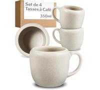 Cosumy Set de 4 Tasse à Café - 350 ml - Tasses en Céramique Blanche - Résistantes à Haute Température - Design Élégant - Tasse a Cafe Idéale pour Latte et Thé