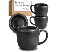 Cosumy Set de 4 Tasse à Café - 350 ml - Tasses en Céramique Noire - Résistantes à Haute Température - Design Élégant - Tasse a Cafe Idéale pour Latte et Thé