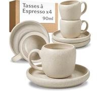 Cosumy Tasse a Café Expresso avec Anse - Set de 4 Tasses 90 ml avec Soucoupes en Céramique - Tasse Cafe Blanche - Tasses Élégantes - Compatibles lave-vaisselle