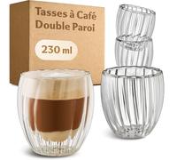 Cosumy Tasse à Cappuccino Double Paroi 230ml - Set de 4 Tasses - Design élégant à cannelures avec effet de flottement - Résistant au lave-vaisselle